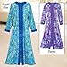 Collections Etc Women's Zip Front Floral Long Robe, Royal Blue, Large