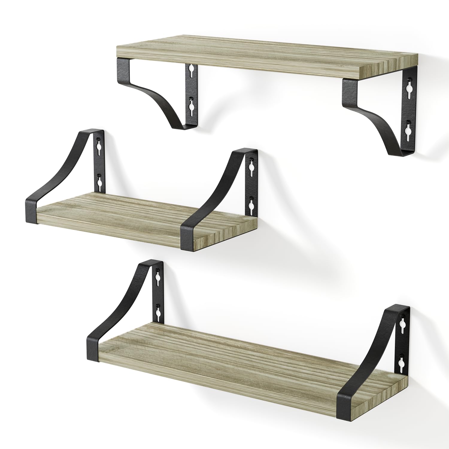 edihome, Wall Shelves, 3 Tier Wall Shelves, Floating Shelves, Natural Wood Wall Shelves, Decoration, Ideal for Living Room, Bedroom, Bathroom (American Walnut)