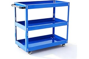 3 Tier Rolling Tool Cart with Wheel - Heavy Duty Metal Utility Shop Carts Organizer Mobile Tool Storage Service Small Work Ca