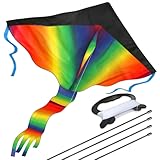 Huge Rainbow Kite For Kids - One Of The Best Selling Toys For Outdoor Games Activities - Good Plan For Memorable Summer Fun - This Magic Kit Comes With Lifetime Warranty & Money Back Guarantee