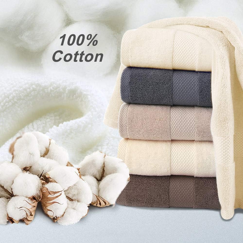 Wonwo 100% Cotton Towel Sets, 600 GSM Luxury Bath Towels 6 Piece Set - 2 Bath Towels, 2 Hand Towels, and 2 Washcloths - Cream: Kitchen & Dining