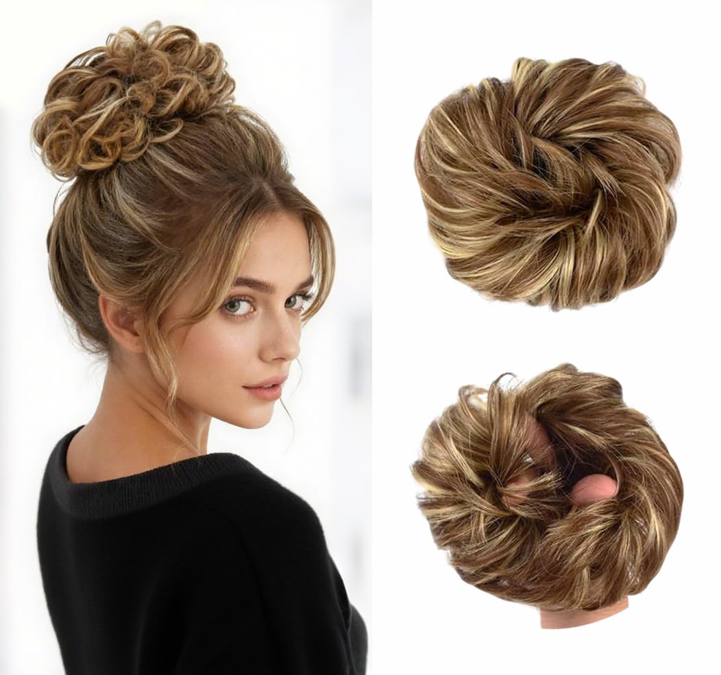 1 Piece Messy Hair Bun Updo Hairpieces Hair Scrunchies Wavy Curly Hair Messy Synthetic Donut Hair Chignons for Women Hair Ribbon Ponytail Hair Piece Wig (86H10#)
