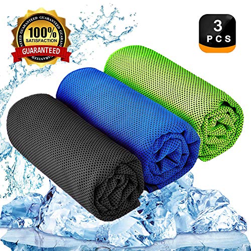 YQXCC Cooling Towel 3 Pcs (47″x12″) Microfiber Towel for Instant Cooling Relief, Cool Cold Towel for Yoga Golf Travel Gym Sports Camping Football & Outdoor Sports (Dark Blue/Dark Gray/Green)