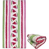 stampringt Extra Large Cute Pink Stripe Watermelon Beach Towels for Adult Girls, Big Oversized Thick Microfiber Terry Cloth Sandproof Quick Dry 30 x 60