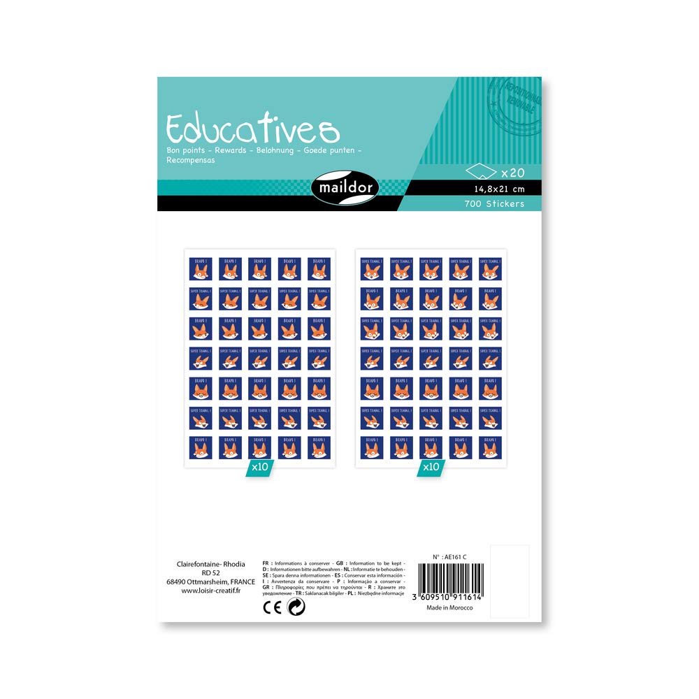 Maildor AE161C - EDUCATIONAL STICKERS - 20 sheets - Dimensions: 16x21 cm - GOOD POINTS (700 stickers) - Children's Creative and Leisure Activity - DIY