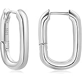 BG&WLing 18K Gold Plated Sterling Silver Hoop Earrings for Women, Paperclip Earrings, Square Gold Huggie Hoops Trendy Jewelry Gift for Her