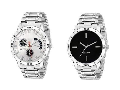 Analogue Classy Round Dial Day and Date Display with Silver Colour Stainless Steel Band Watch for Men/Boys...