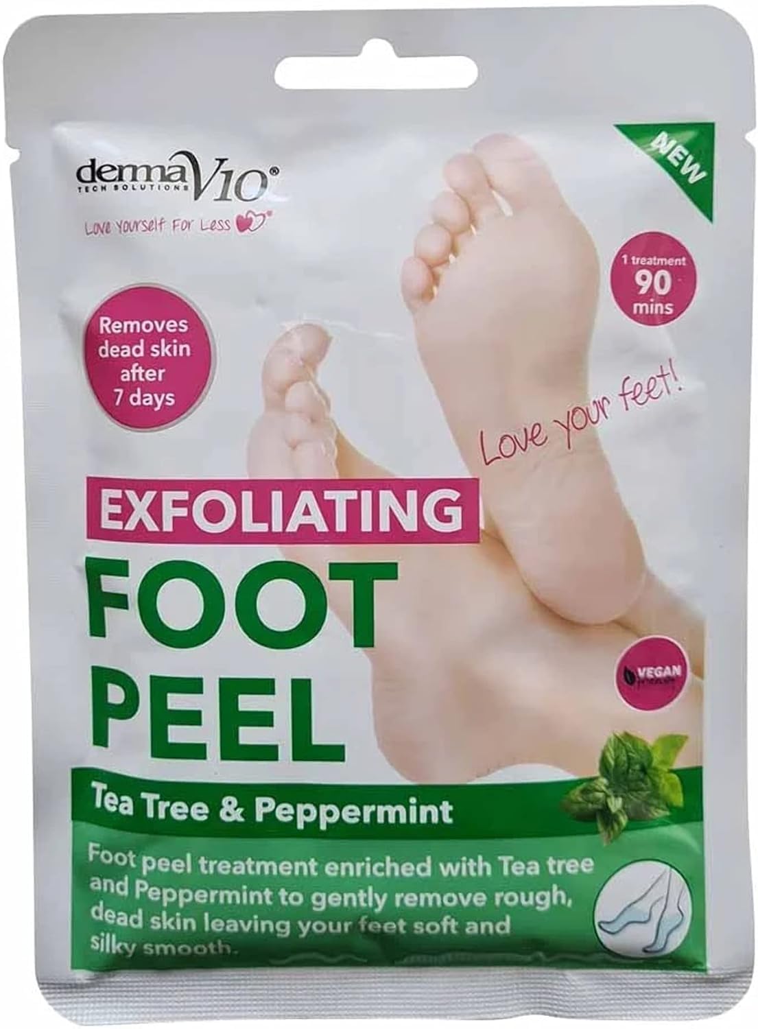 Derma V10 Exfoliating Foot Peel Tea Tree & Peppermint Removes Dead Skin After 7 Days