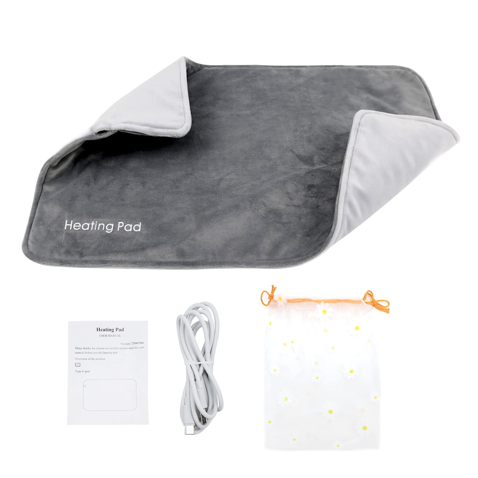 Soft Fleece USB Heating Pad 23.6"x11.8", Electric Heated Wrap Small Blanket Throw Winter Office Home Dorm Shoulder Back Abdomen Leg Knee Warmer Pet Heating Pad Cat Dog Indoor Warming Pad Mat
