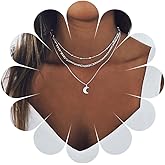 Andelaisi Boho Layered Moon Choker Necklace Vintage Moon Pendant Necklace Silver Crescent Moon Necklace Personalized Moon Figaro Necklace Jewelry for Women (Silver)