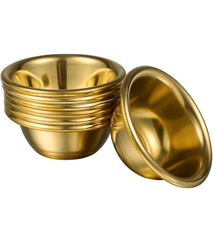 Set Of 7 Tiny Brass Buddhist Water Offering Bowls - 1.9 Inch Gold Mini Cups For Spiritual Practice