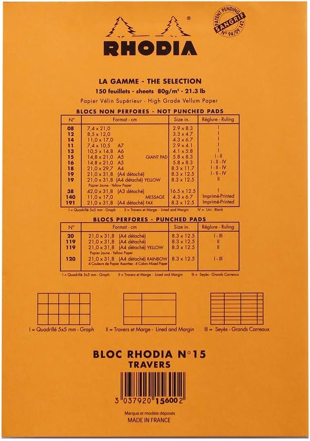 RHODIA 15600C, Stapled Notepad N°15 Giant pad Orange, A5, Ruled, 150 Detachable Sheets, 80G Clairefontaine Paper, Soft - Image 4