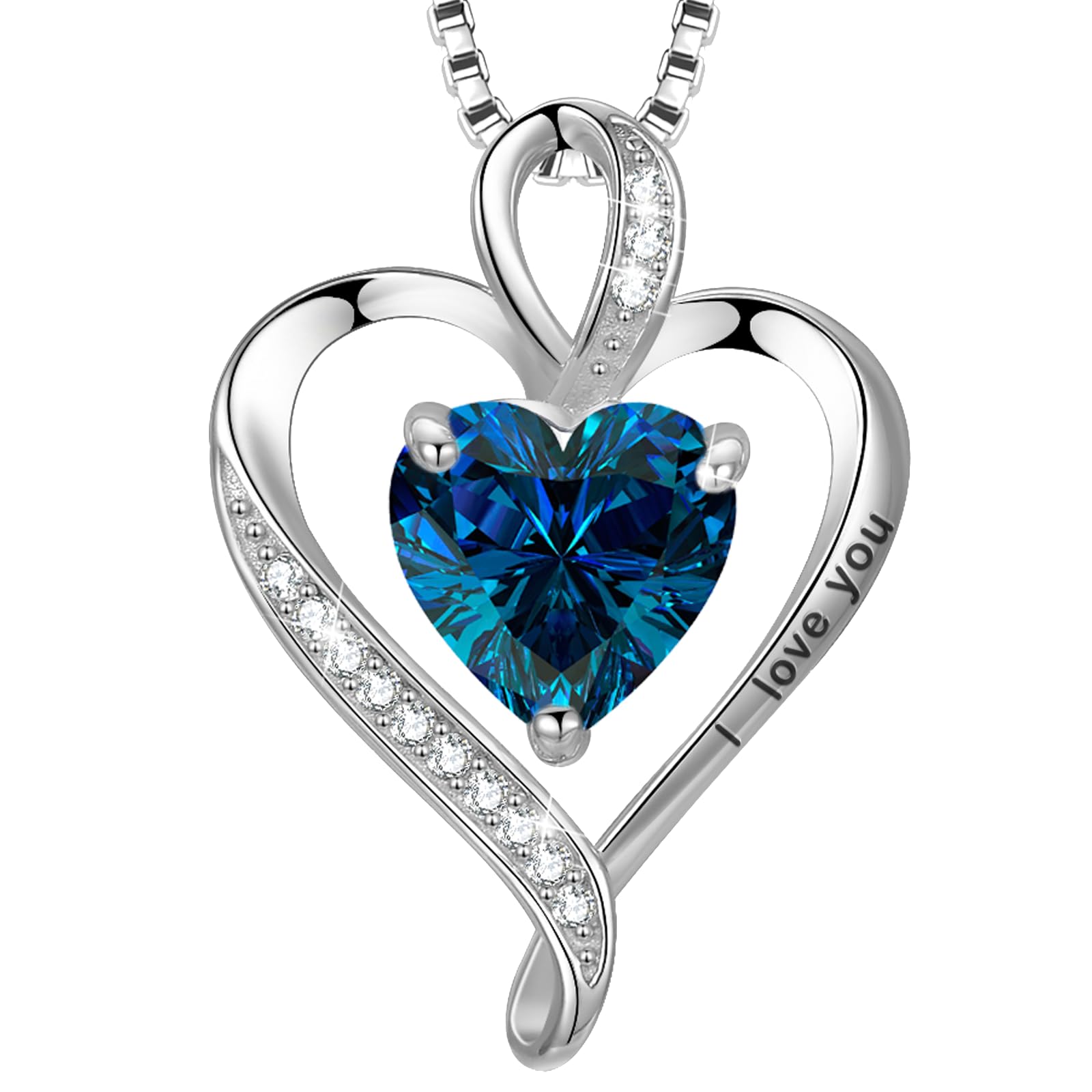 LAVUMO Necklace for Women I Love You Real 925 Sterling Silver/Brass Heart Pendant Rose Gold/Silver/Gold Birthstone Necklace Dainty Love Jewellery Gift for Her Girlfriend Wife Mum Birthday Anniversary