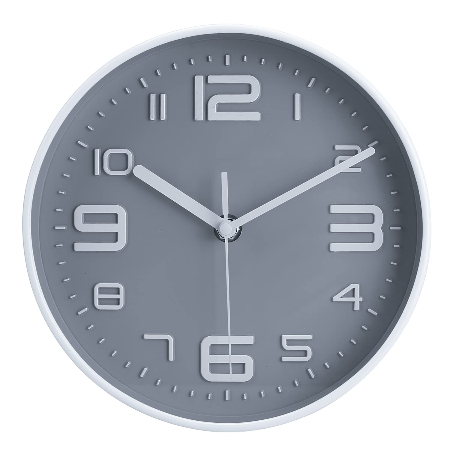 Topkey 8” Round Silent Wall clock Easy Read Big Numbers Kitchen Modern Non-ticking Decorative Wall Clock for Bedroom Office school- Grey