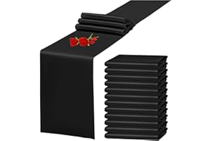 YMHPRIDE 12 Pack Black Satin Table Runner 12 x 108 Inch Long Premium Table Runners for Wedding Party Events Decoration, Birthday Parties, Banquets Decorations, Graduations, Engagements