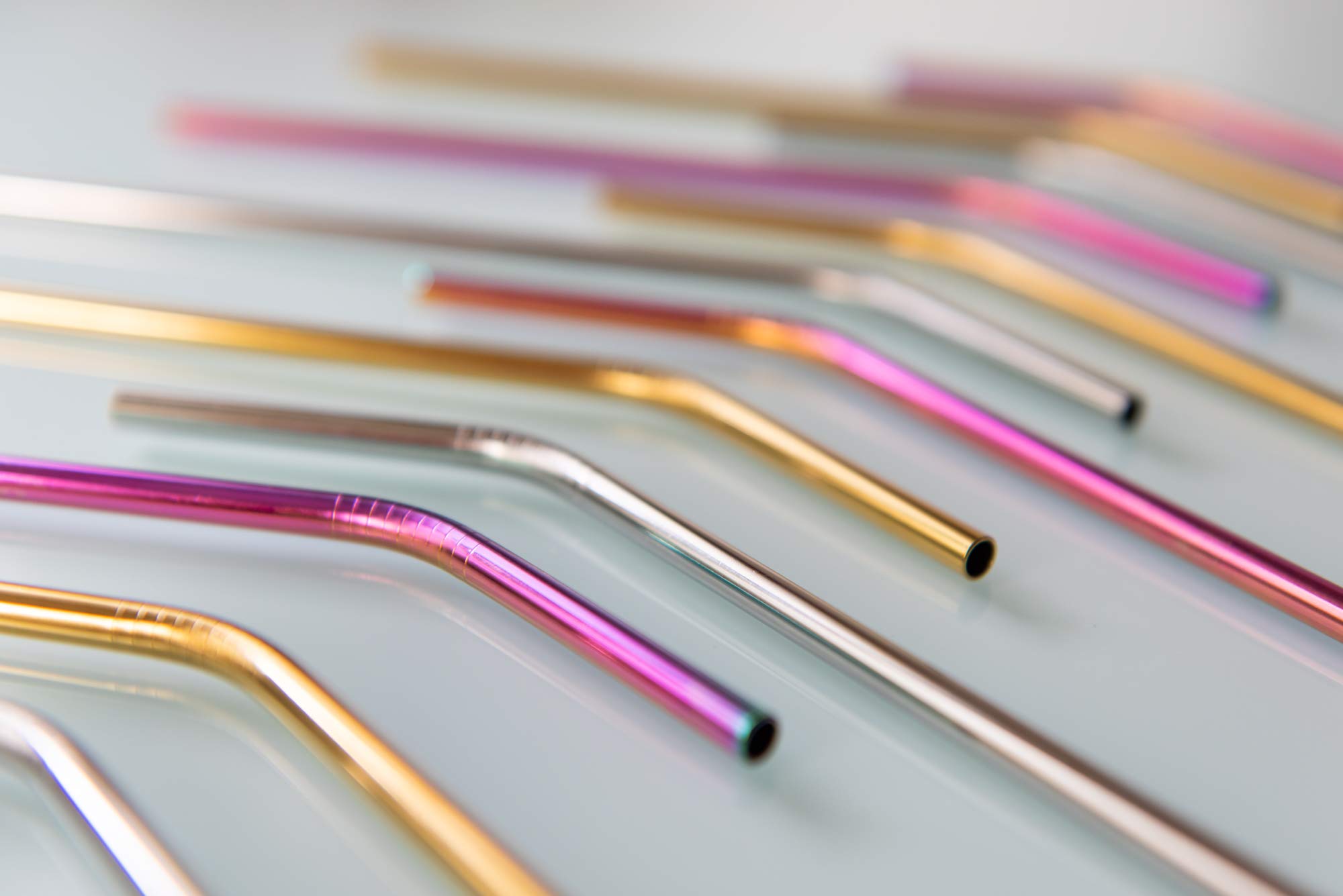 FISURA 4 Pack Metal Drinking Straws with Cleaning Brush (Gold)