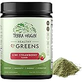 TERRA ORIGIN Healthy Greens Powder Blend | Superfoods, Probiotics, Enzymes, Spirulina | for Immune & Digestive Gut Health Support | Energy & Wellness Boost | 30 Servings (Kiwi Strawberry)