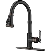 FORIOUS Vintage Kitchen Faucets with Pull Down Sprayer, Oil Rubbed Bronze, High Arc Single Handle Stainless Steel Antique Pull Out Sink Faucet for Farmhouse Camper Rv Bar, Fit for 1 or 3 Hole