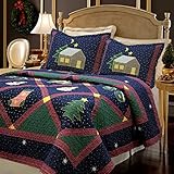 Cozy Line Home Fashions Christmas Night 3-Piece Cotton Quilt Bedding Set, Coverlet, Bedspread (Christmas Night, King - 3 Piece)