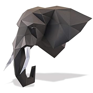 Paperraz Diy 3d Elephant Head Animal Papercraft Building Kit Wall Mount No Scissors Needed