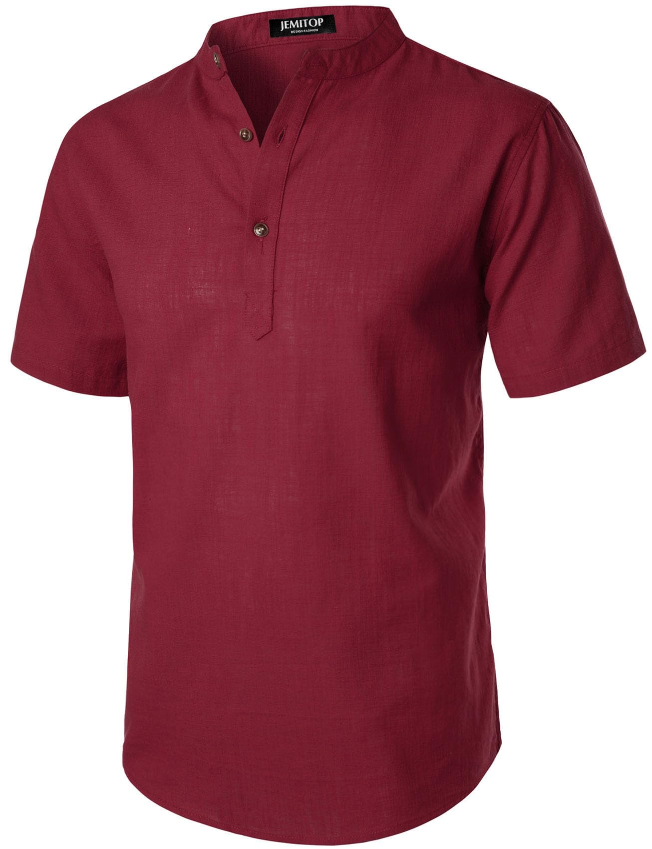 JEMITOP Men's Summer Lightweight Cotton Linen Shirts Casual Short Sleeve Breathable Banded Collar Henley for Beach Vacation