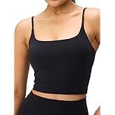 Omwilddo Womens Scoop Neck Longline Padded Sports Bra Adjustable Strappy Butter Workout Crop Tank Top,Light Compression