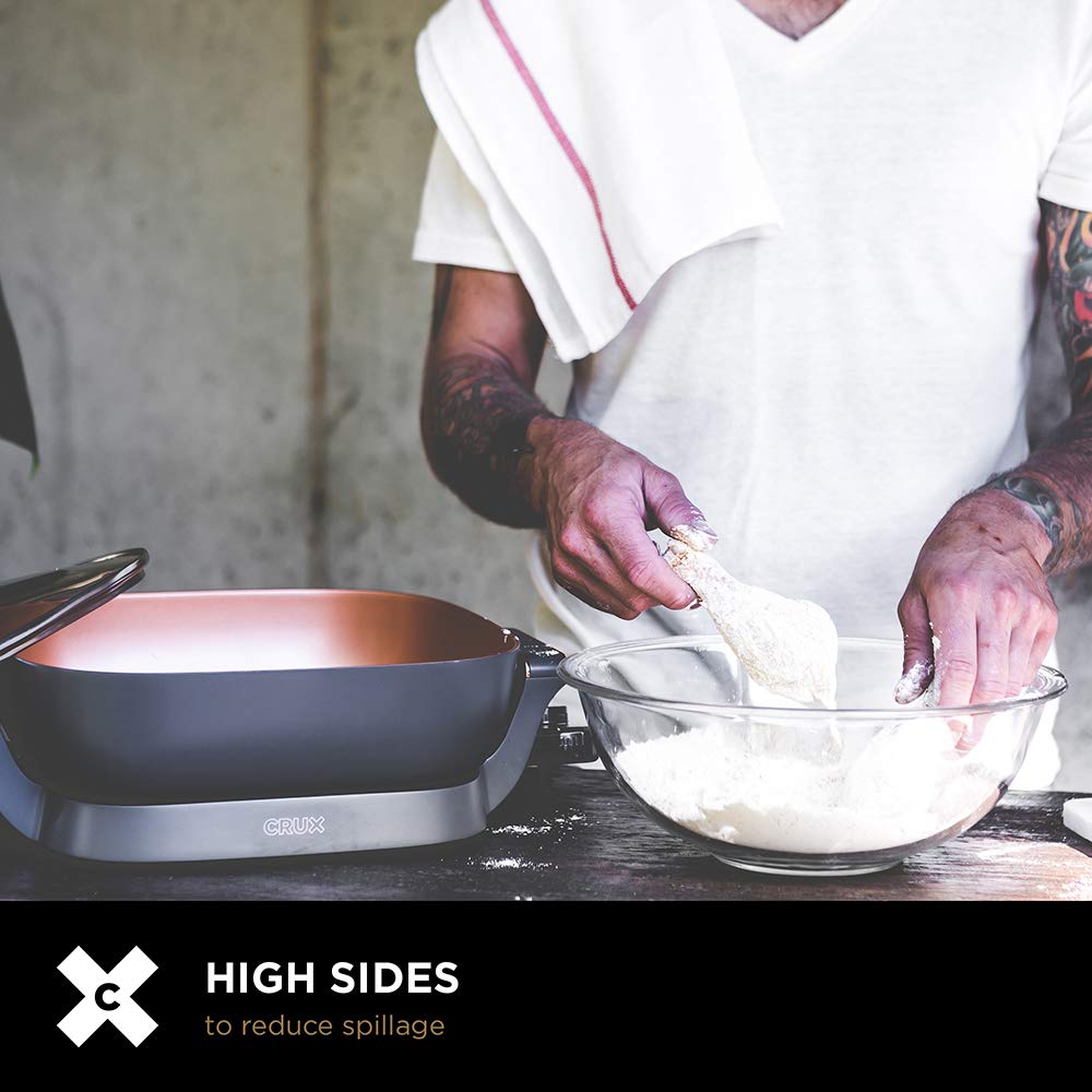 Crux Extra Deep Nonstick Scratch Resistant Electric Skillet with Removeable Temperature Probe, 12