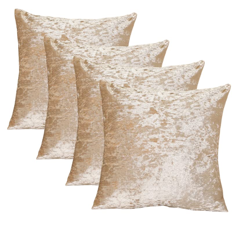 RKAAS HOME Super Soft Decorative Luxurious Crushed Ice Velvet Square Cushion Cover for Living Room Sofa Couch Bed 55cm x 55cm 22x22 Inches (Pack of 4 - Champagne) — image 1