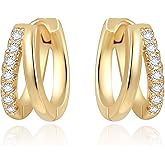 FANZE Gold Hoop Earrings, Huggie Hoop Earring for Women, 14k Gold Plated Silver with Cubic Zirconia Tiny Dainty