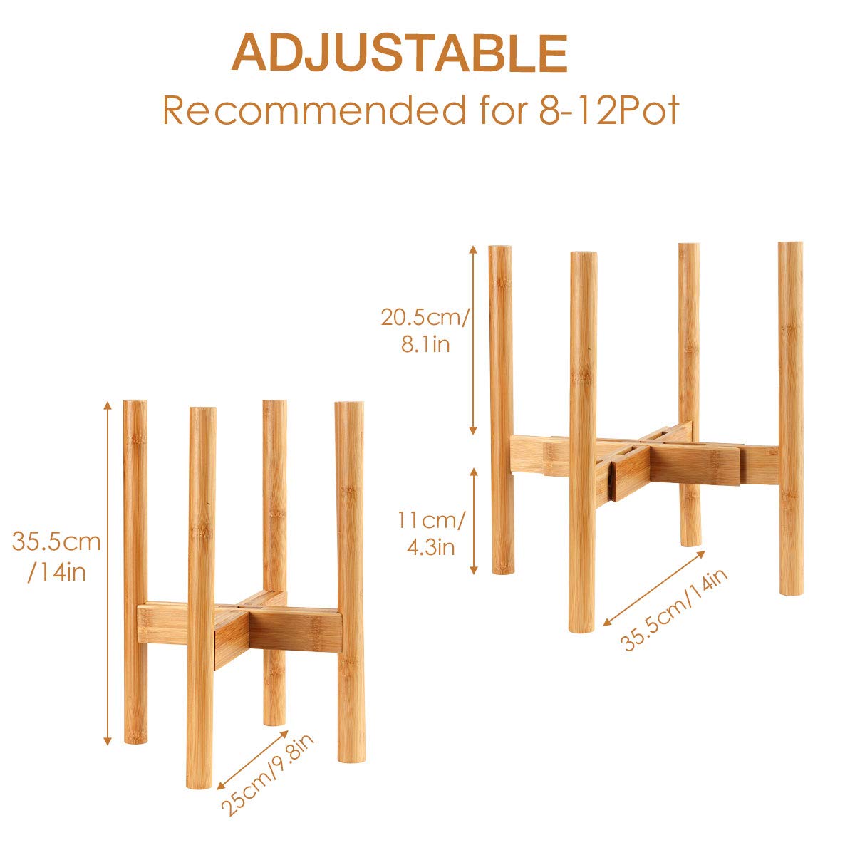 Bomclap Supporto Per Piante Regolabile In Metallo | Portavasi Da 21,5 A 25,5 Cm | Design Moderno Per Interni Ed Esterni, Nero