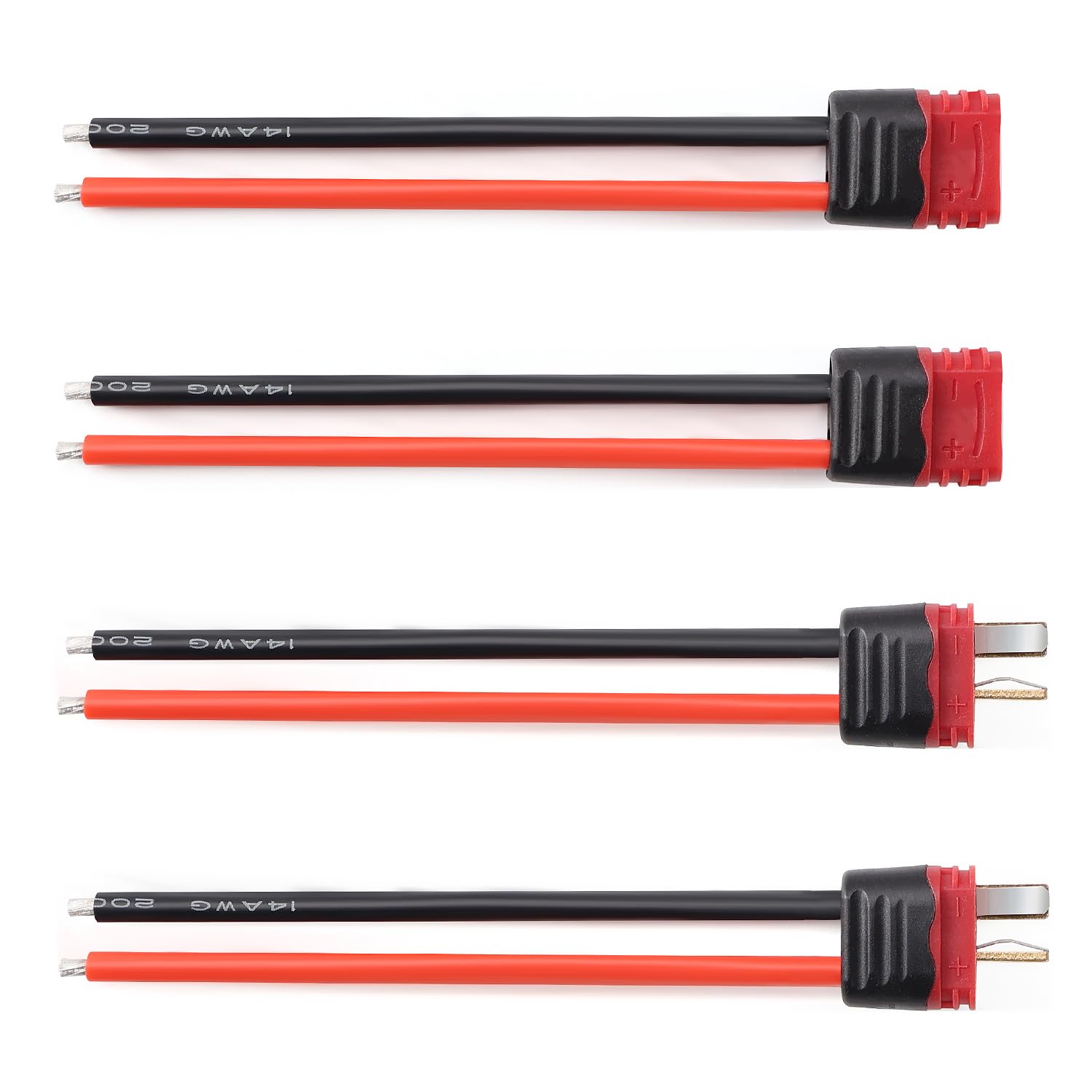 Lyeteung 2 Pairs Non-Slip T-Plug Connectors, Deans T Male Female Plug Connectors Adapter with Sheath Housing and 100mm 14 AWG Silicon Wire, for RC Lipo Battery โ image 1