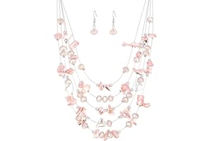 ERRALLY Multi-Layer Boho Shell Beaded Necklace for Women Colorful Crystal Strand with Silver Beads Statement Collars Necklace and Earrings Costumes Jewelry Sets for Women