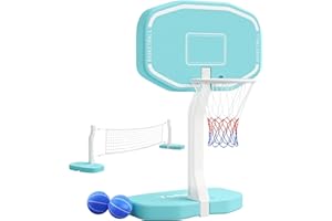 Yohood Pool Basketball Hoop or Pool Volleyball Net, 2 in 1 Pool Toys Pool Accessories Pool Games for Inground Pools, Swimming Poolside Basketball Set for Kids Adults