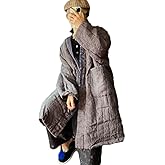 NFYM Women's Quilted Knee Length Coat Open Front Kimono Style Jacket Handmade Threading Outwear for Winter