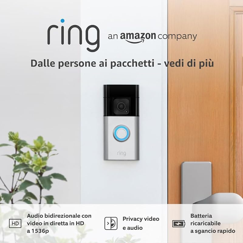 Videocitofono Plus a batteria (Ultimo modello) | Battery Video Doorbell Plus | Videocitofono wireless, videocamera con video in HD a 1536p, batteria ricaricabile | Facile da installare (5 min)