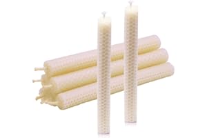 DEYBBY Natural Beeswax Taper Candles,8inch Dripless and Smokeless White Bee Wax,4Hour Burn Time Flat Top (Pack of 6)