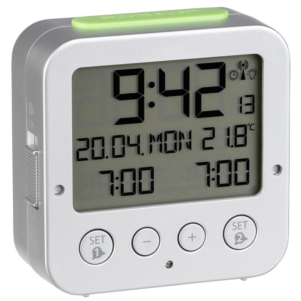 TFA Dostmann Bingo Funk-wecker Digital Alarm Clock with Radio-Controlled Time, Plastic, Silver — image 1