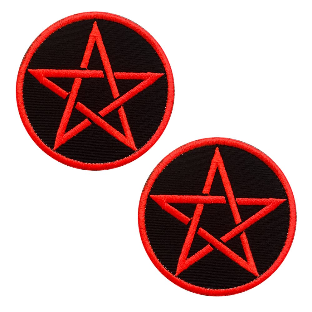 2 Pieces Goth Pagan Symbols Pentagram Gothic Punk Embroidered Hook and Loop Biker Sew on Patch for Clothes Clothing Jacket Jeans Uniform DIY Patch Collection