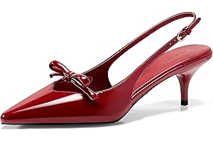 Coutgo Womens Bow Slingback Heels Low Kitten Heel Pumps Closed Pointed Toe Party Wedding Dress Shoes