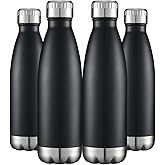 HASLE OUTFITTERS 17oz Stainless Steel Water Bottles Bulk, Vacuum Insulated Water Bottles Double Walled Reusable Metal Sports Water Bottles Keep Drinks Hot and Cold, Black, 4Packs