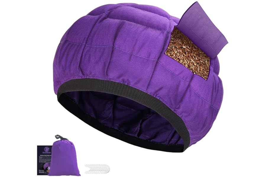 Beautybaby Cordless Deep Conditioning Heat Cap, Microwavable Treatment Steaming Heat Cap for Thermal Spa Curly Hair, 100% Natural Cotton Flaxseed Seed Interior