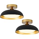 kudos Flush Mount Ceiling Light, 9.5inch LED Ceiling Light Fixture 2 Pack, Black and Gold Finish, 12W 600lm Modern Hanging Li