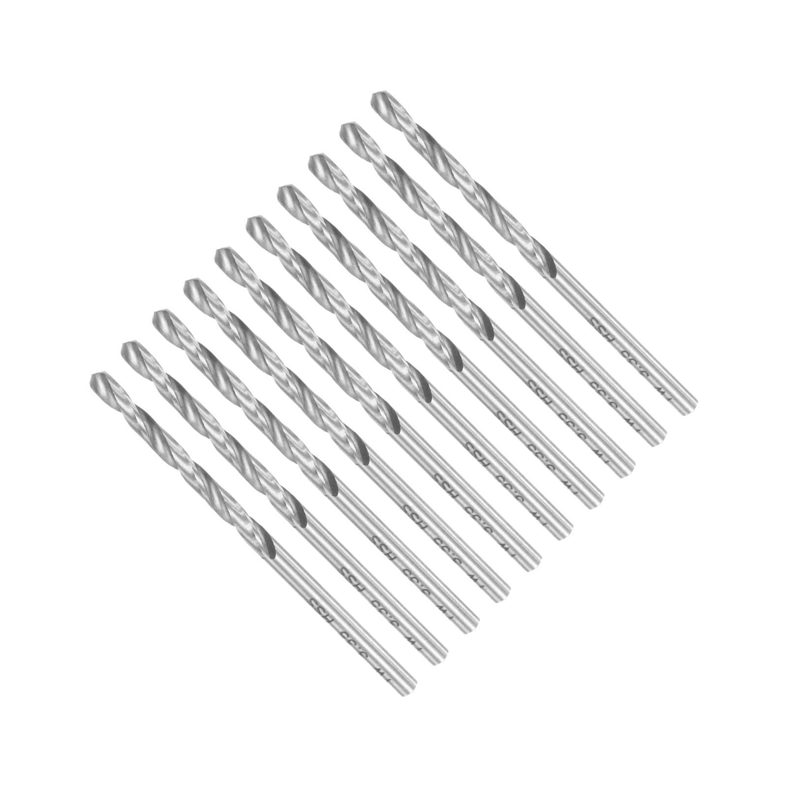 CoCud Twist Drill Bits, 3.35mm Cutting Diameter 0.13" Shank 70mm Length, High-Speed Steel Jobber Bit Set (Applications: for Metal Wood Plastic), 10-Pieces
