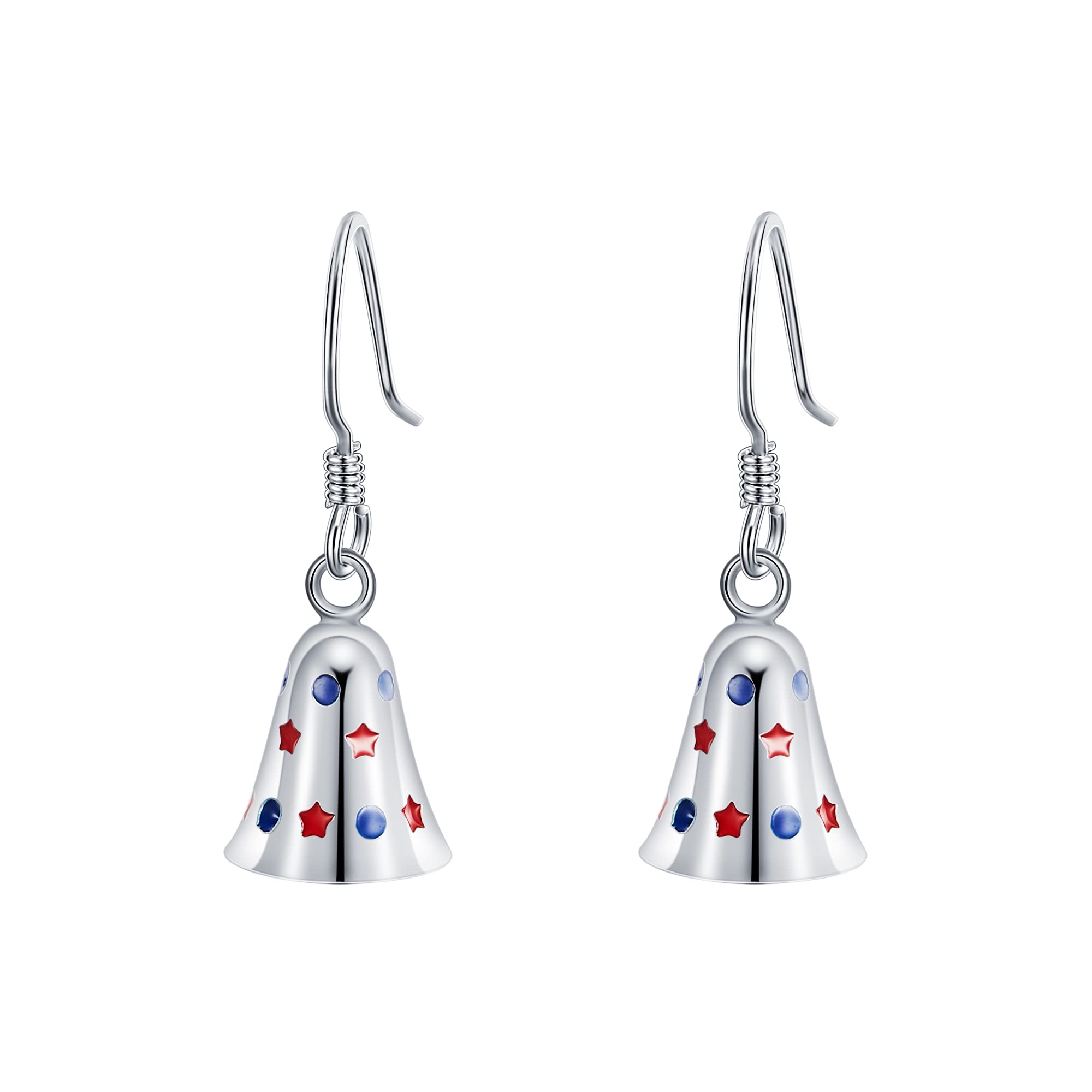 EVER FAITH Jingle Bell Dangle Hook Earrings 925 Sterling Silver Hypoallergenic Christmas Colorful Pattern French Wire Earrings Jewelry Gift for Girls