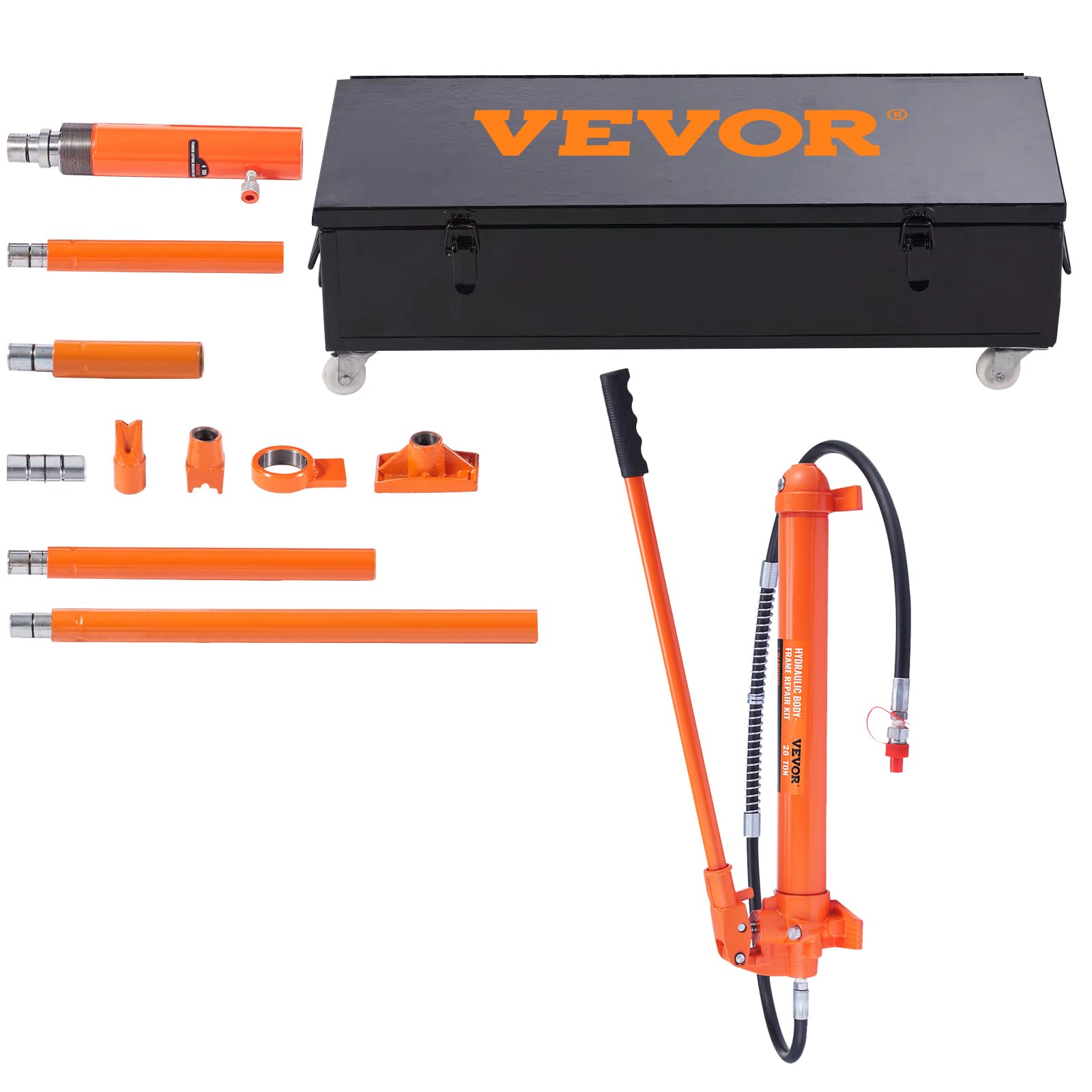 Photo 1 of **SELLING FOR PARTS. MISSING ONE SMALL TUBE PIECE**VEVOR Porta Power Kit, 20 Ton Load, Portable Hydraulic Jack with 4.6 ft Extended Oil Hose, Comprehensive Accessories, Car Frame Repair Tool with Portable Storage Case for Automotive, Heavy Equipment
