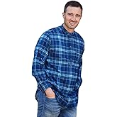 Lee Valley, Ireland Flannel Cotton Grandfather Shirt (US, Alpha, XX-Large, Regular, Regular, Blue and Navy Tartan)