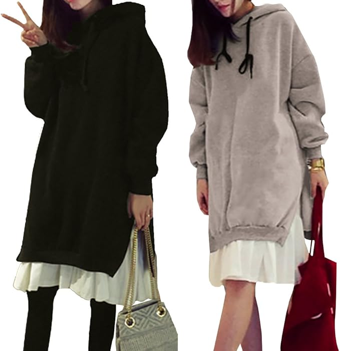 Amazon Norm Punk パーカー ワンピース スウェット トレーナー フェイク レイヤード オーバーサイズ レディース 0026 グレー ワンピース チュニック 通販