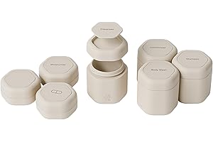 Cadence Travel Containers - Daily Routine Capsule Set - Magnetic Containers with Lids,4 Flex Mediums (1.32oz) & 3 Flex Smalls (0.56oz) - Shampoo, Conditioner, Body Wash, Pills, & More - Sand