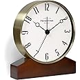 Presentime & Co Mozart Mantel Alarm Clock, Desk and Shelf Clock, Tabletop Decoration, 6 x 5.5 inch, Silent no Ticking, Wooden Base, Walnut Finish, Golden Color, Arabic Numeral