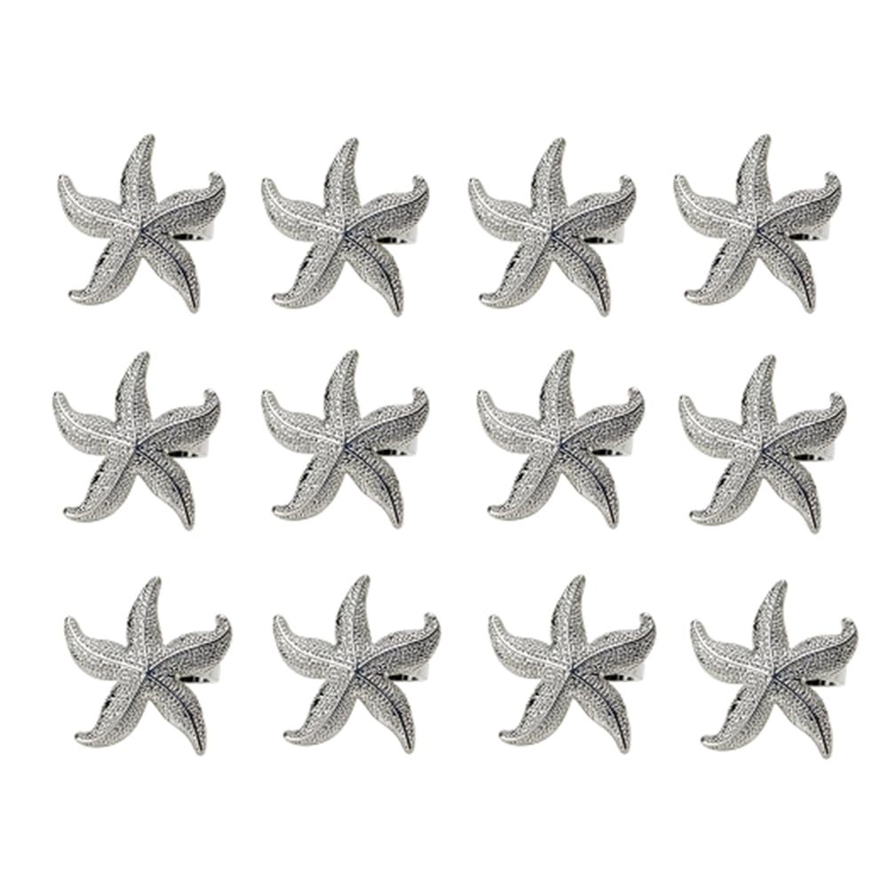 Wernfale 12 Silver Starfish Napkin Rings Beach Table Decor for Nautical Summer Wedding Easy to Use Easy to Replace